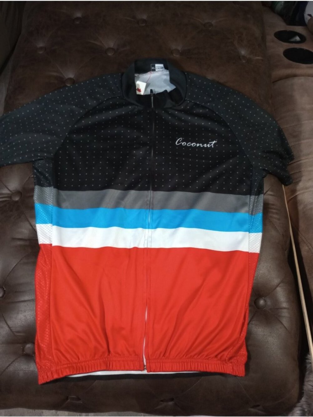 COCONUT unisex Full-Zip Cycling Jersey Black Dot Multi Striped Bicycle Size XL